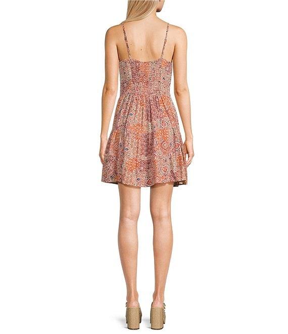 Angie Floral Print V-Neck Spaghetti Strap Twist Front Keyhole Tiered Dress Product Image