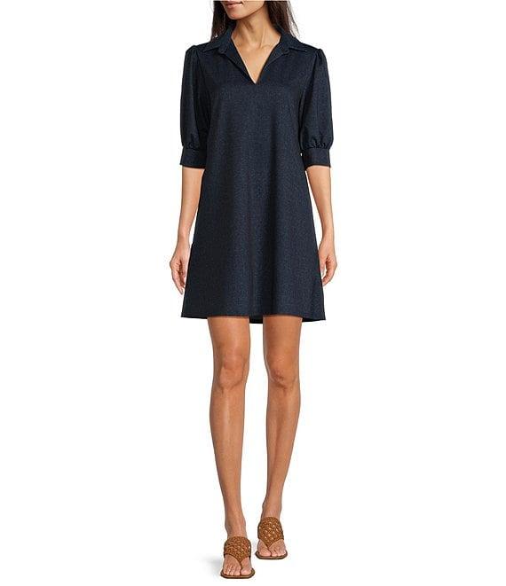 Jude Connally Emerson Denim Point Collar Short Puff Sleeve Dress Product Image