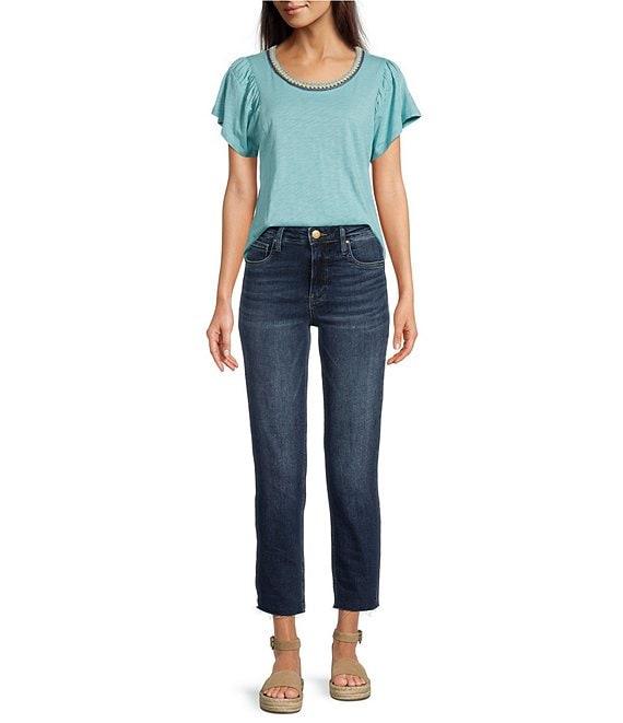 KUT from the Kloth Rachael High Rise Straight Leg Raw Hem Mom Jean Product Image