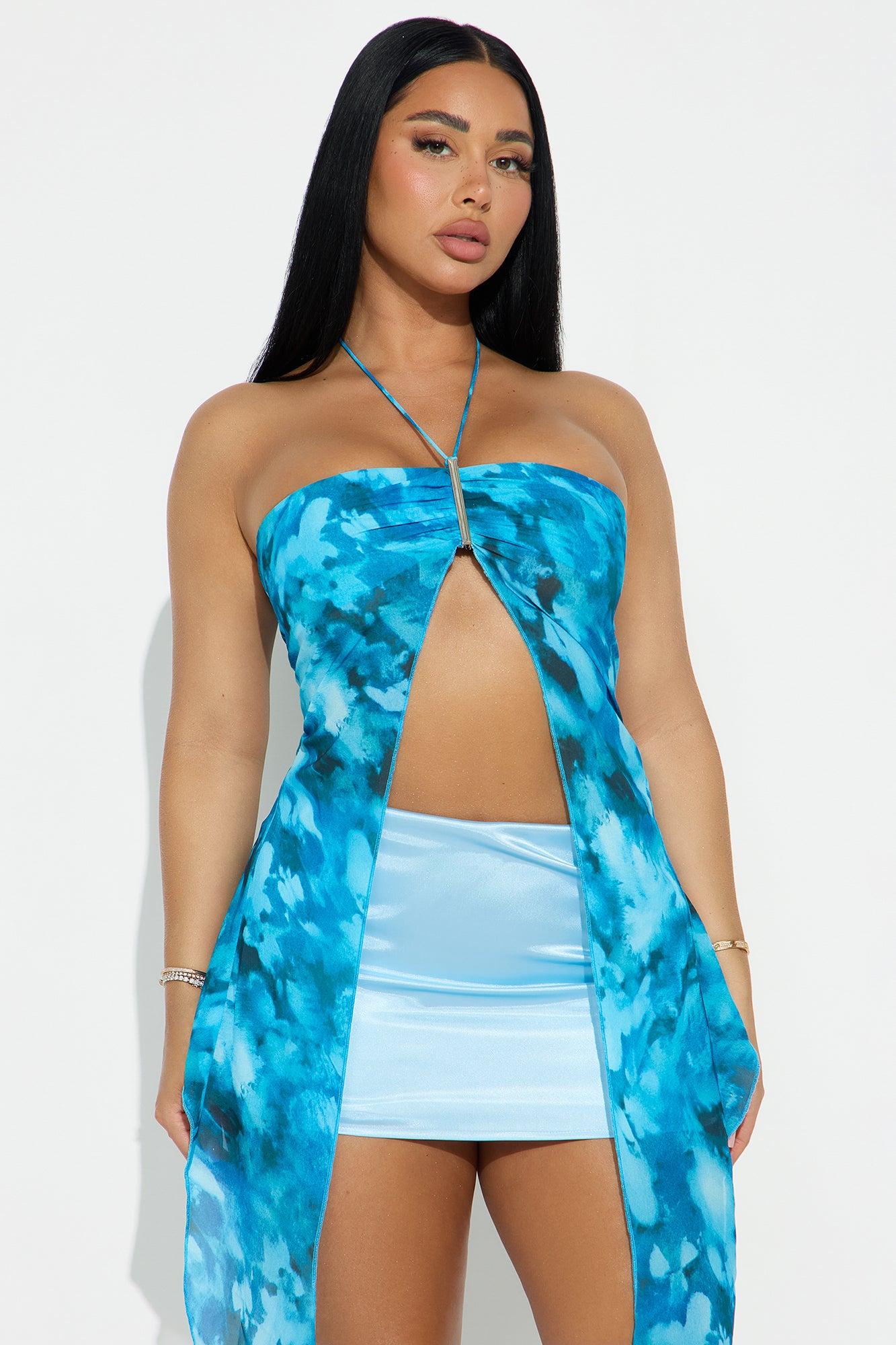 Waves For Days Chiffon Halter Top - Blue/combo Product Image
