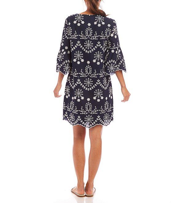 Karen Kane V-Neck 3/4 Sleeve Eyelet Embroidered Dress Product Image