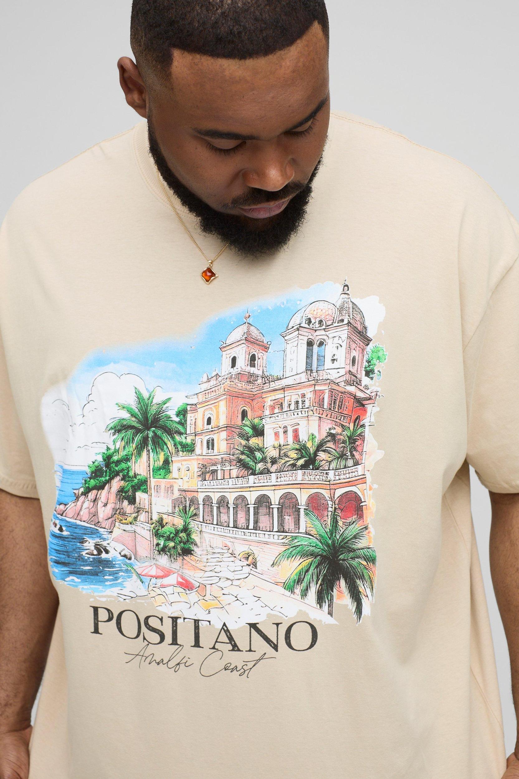 Plus Oversized Amalfi Coast Location Print T-Shirt | boohooMAN USA Product Image