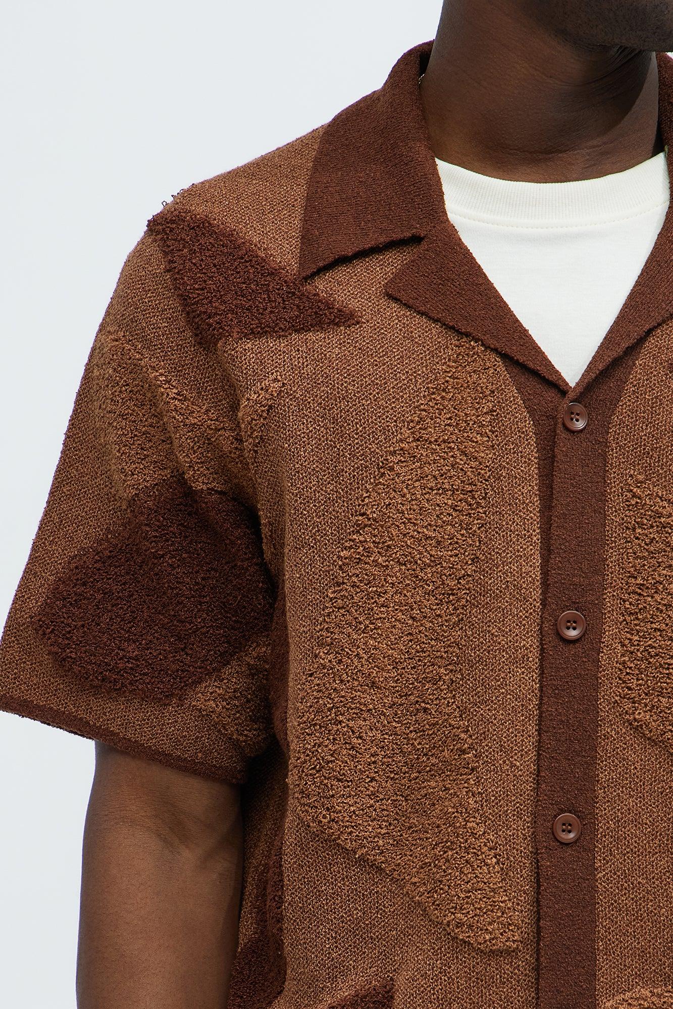 Auron Cuban Collar Knitted Shirt - Brown/combo Product Image