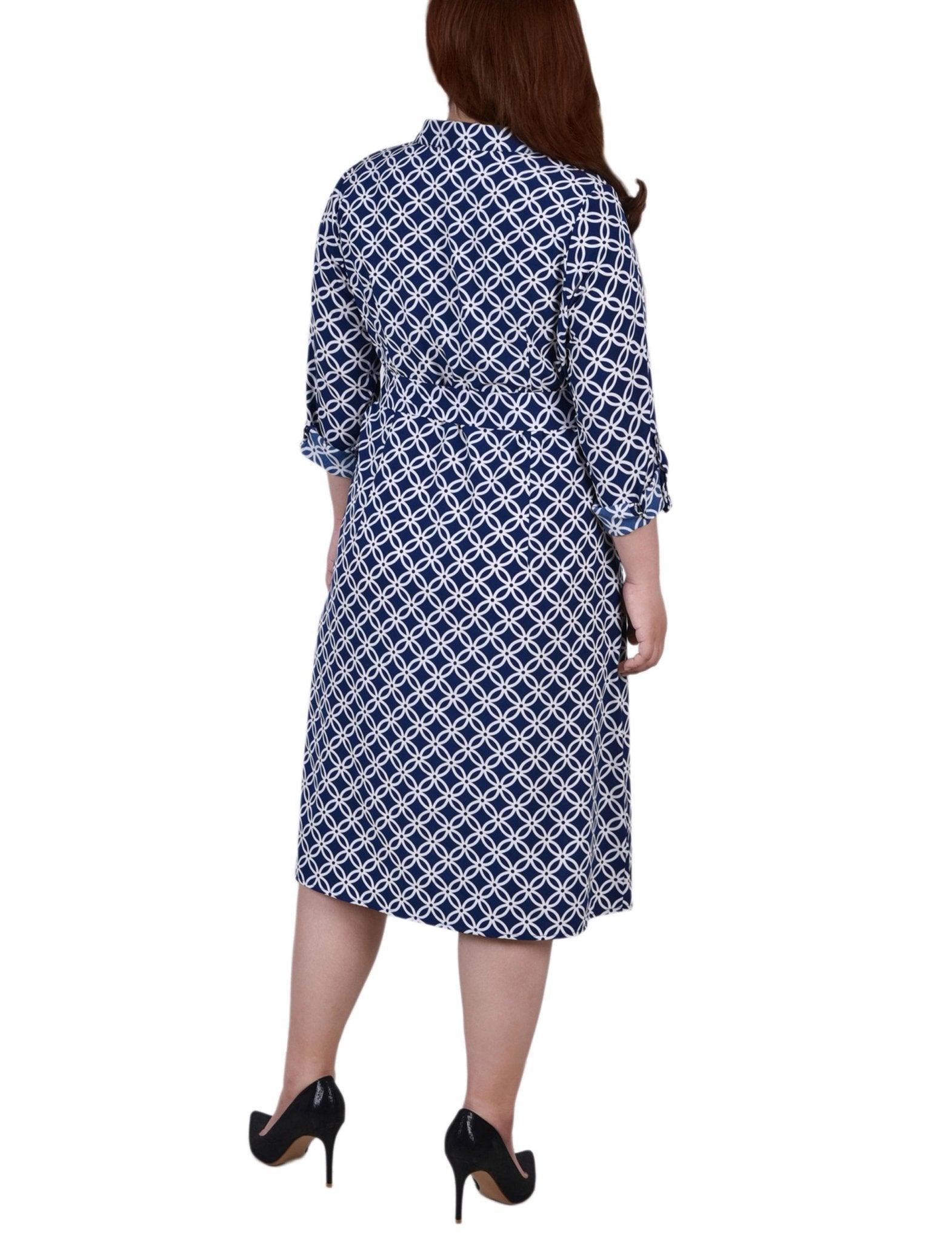 Navy Iconic 3/4 Roll Tab Sleeve Belted Shirtdress - Plus Product Image