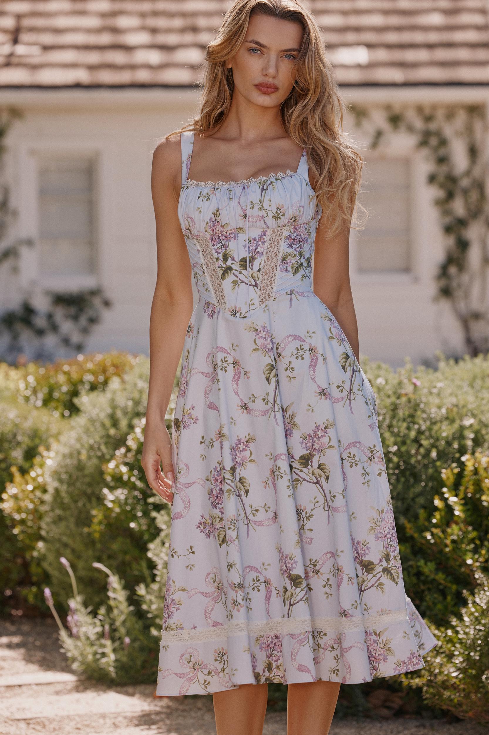 Kim  lilac floral cotton midi sundress Product Image