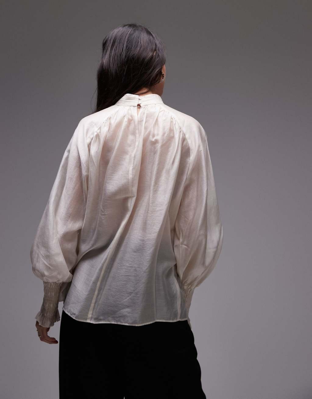 & Other Stories sheer volume blouse with frill detail in white Product Image
