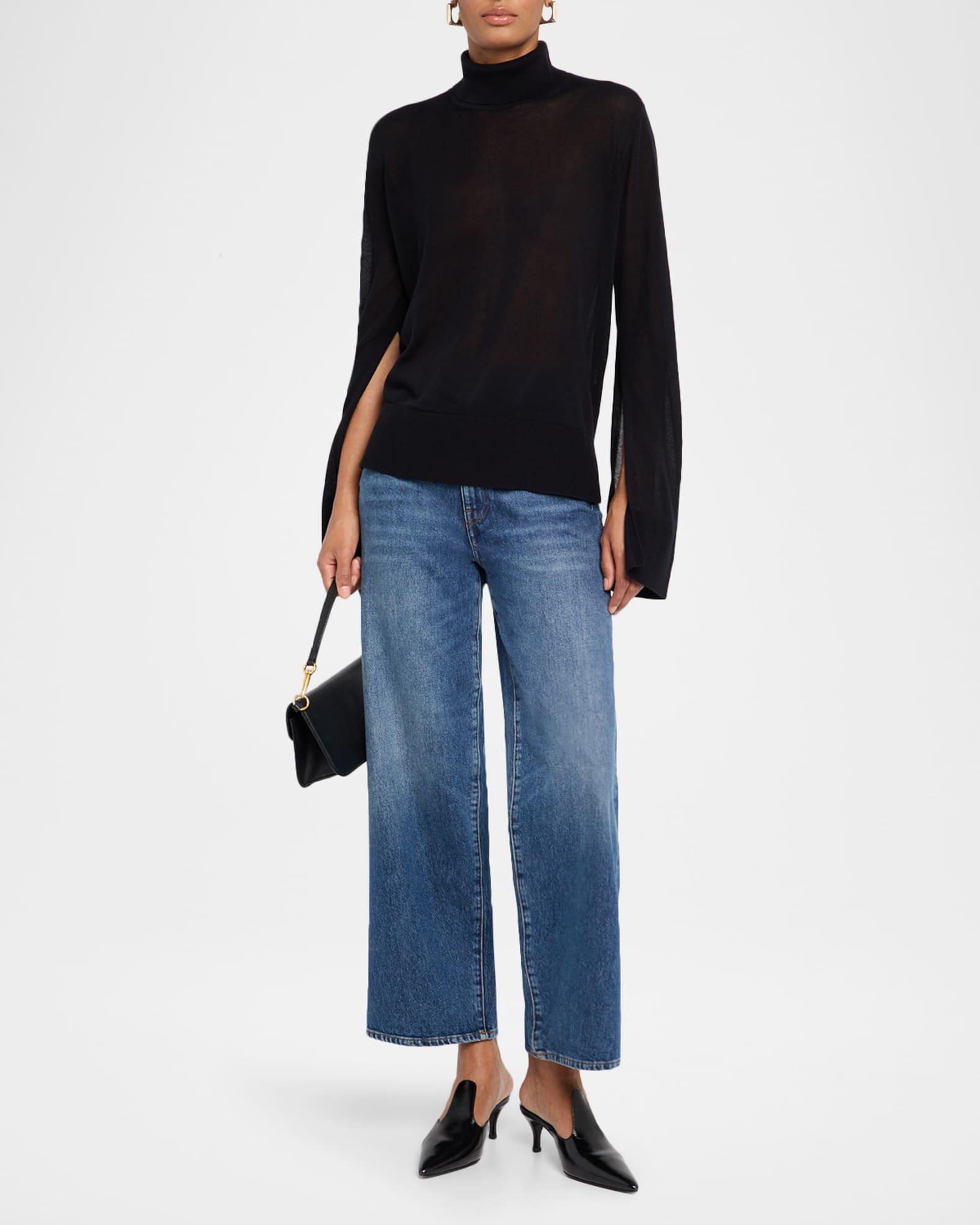 Turtleneck Slit-Sleeve Cashmere-Blend Sweater Product Image
