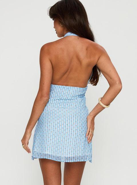Bubblie Halter Mini Dress Blue Multi Product Image