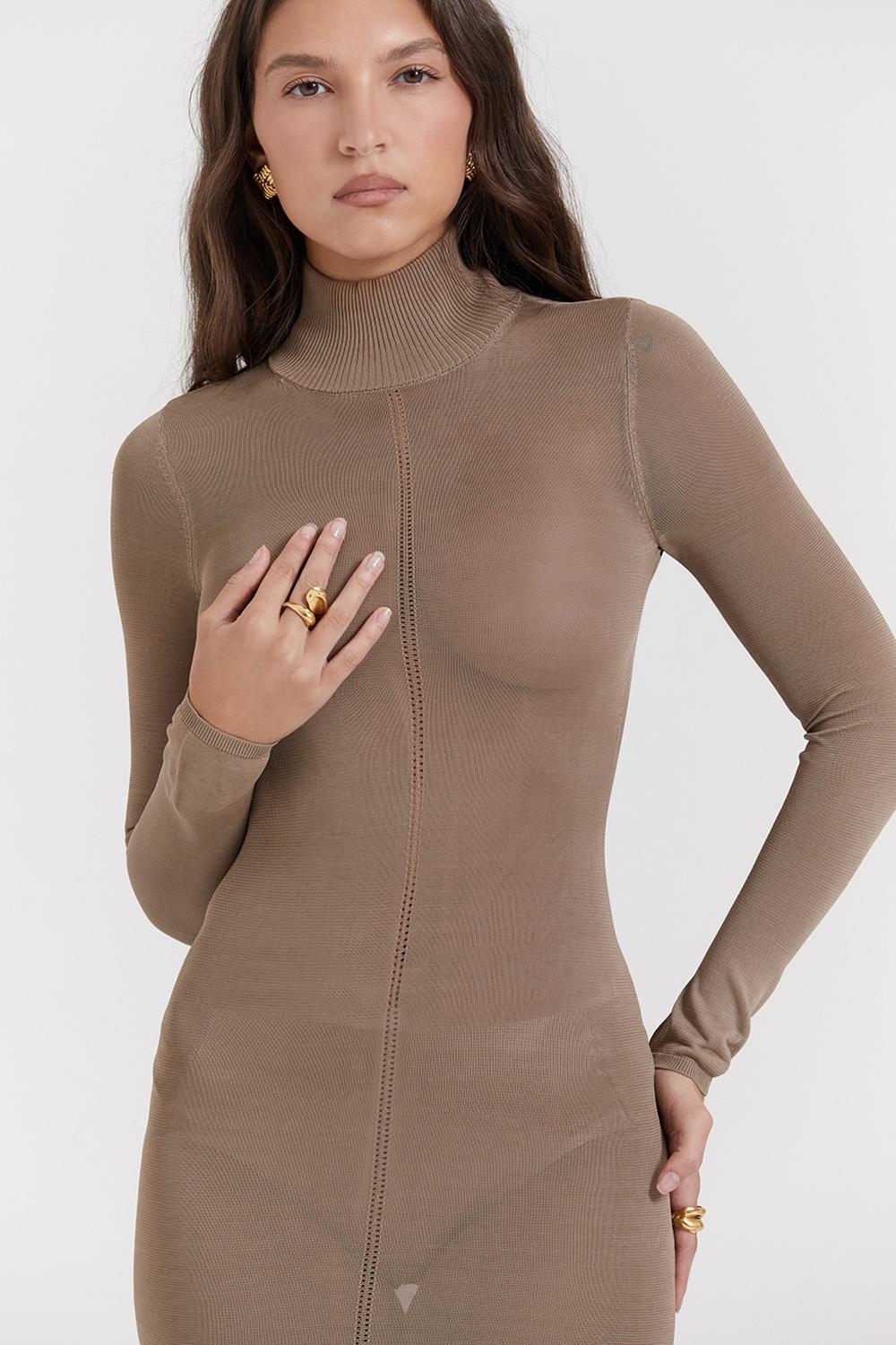Roberta  tan knit midi dress Product Image