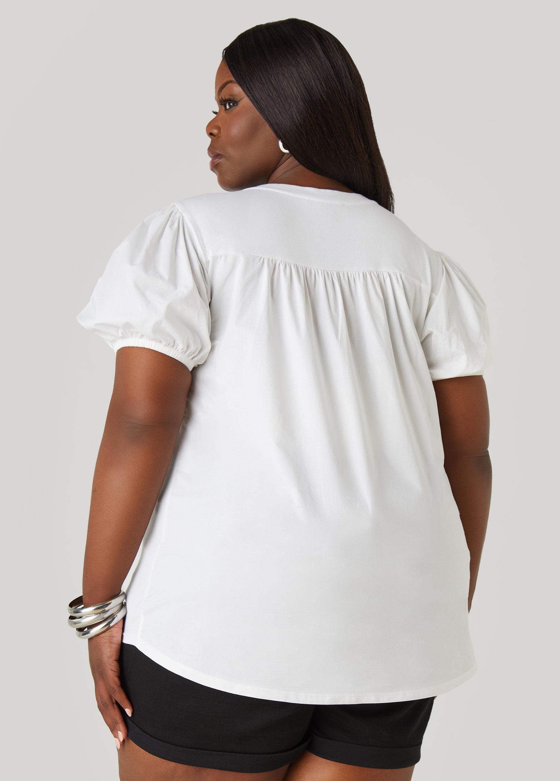 Puff Sleeve Paneled V Neck Tee Product Image