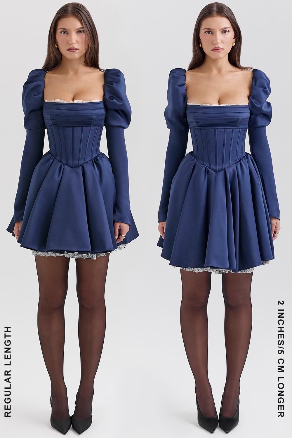 Venetia  midnight satin puff sleeve mini dress - sale Product Image