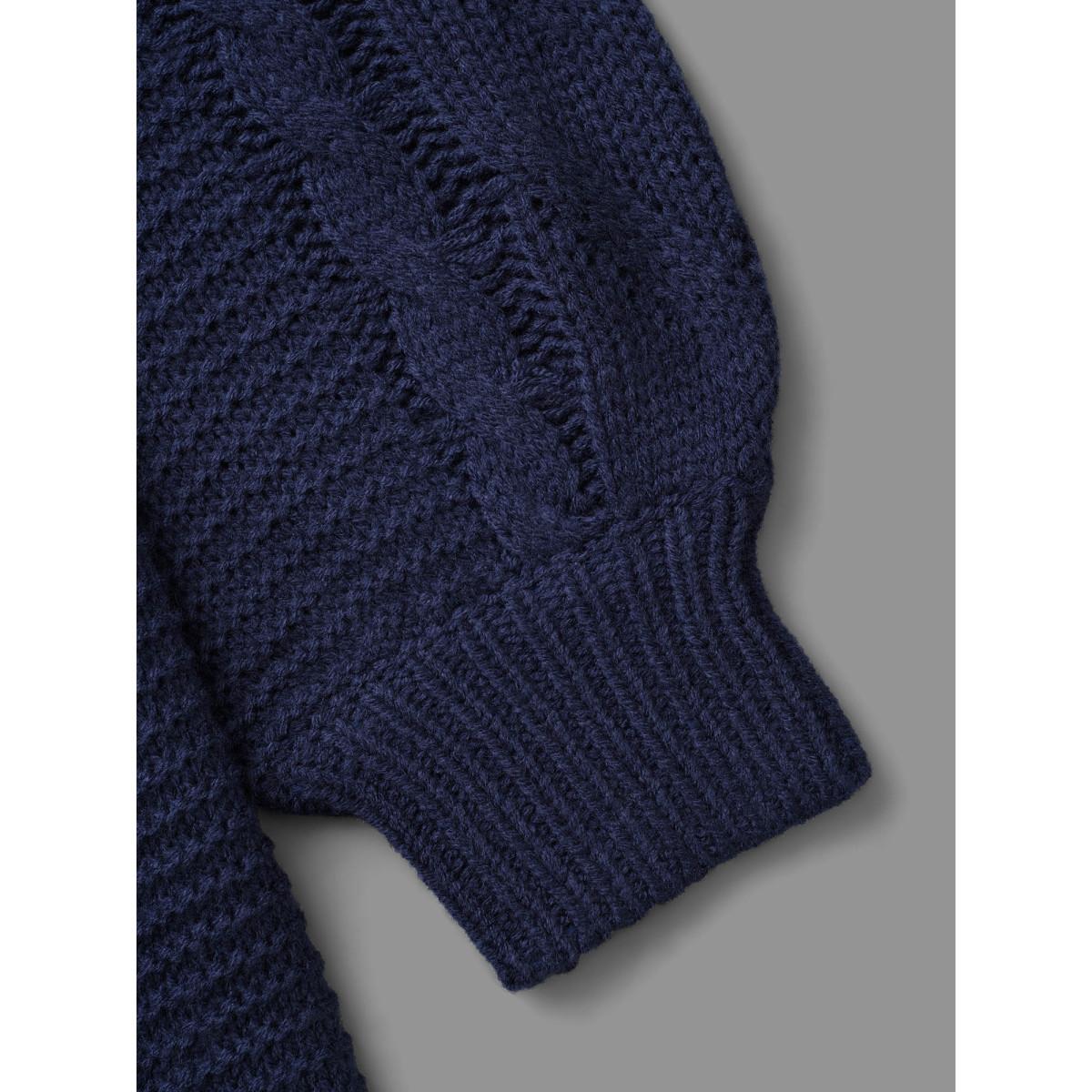 Plus Size Texture Cable Knit Patched Pocket Cardigan Indigo Women Casual Long Sleeve Everyday Cardigans BloomChic 26/4X Product Image