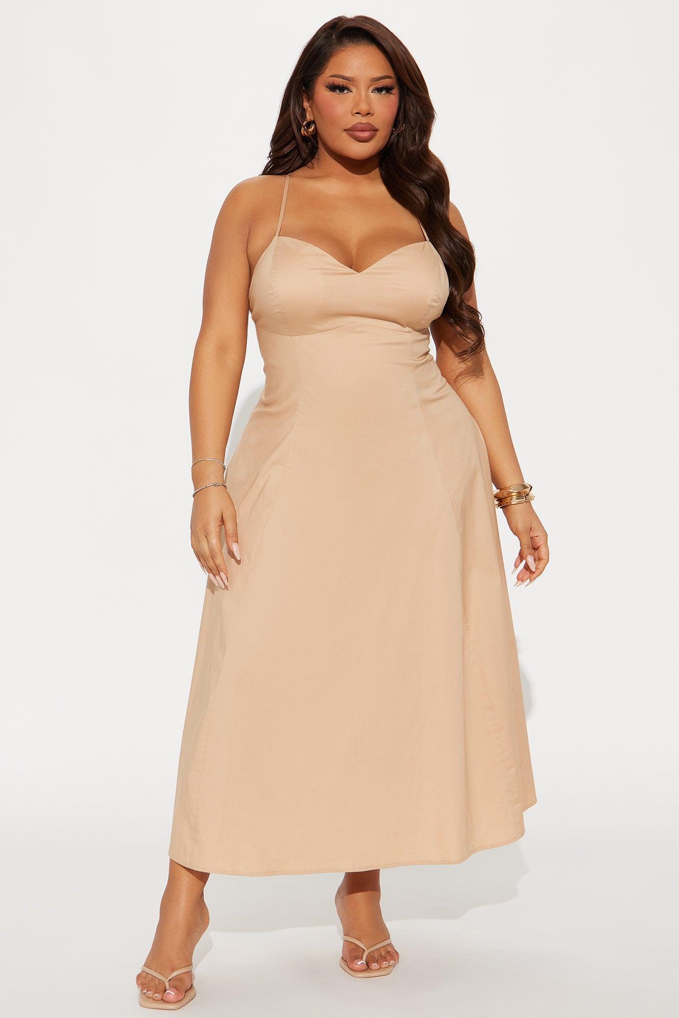 Feminine Touch Poplin Midi Dress - Khaki Product Image