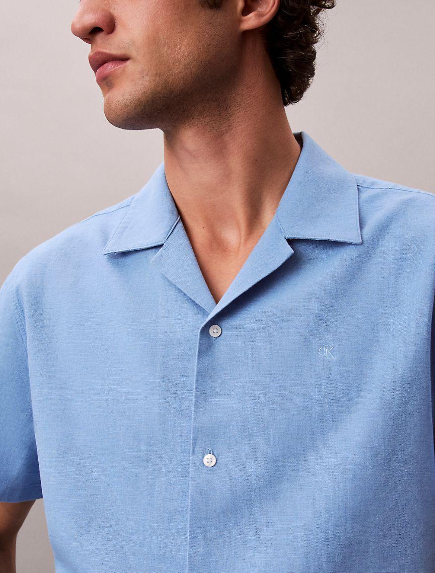 Linen Cotton Short Sleeve Button-Down Shirt Product Image
