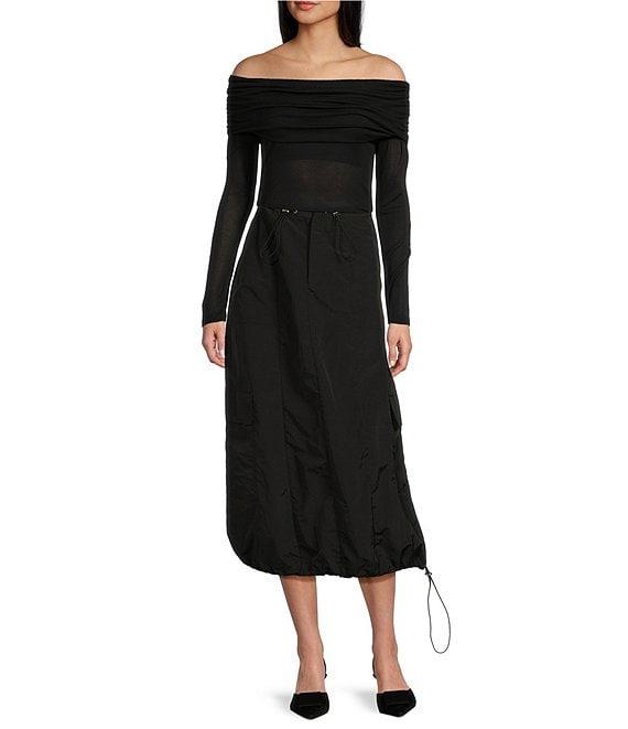 Gianni Bini Leona High Rise Drawstring Tie Cargo Parachute Midi Skirt Product Image