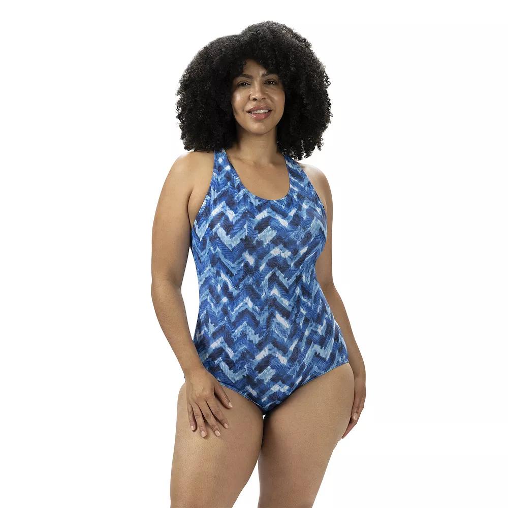 Women's Dolfin Aquashape Printed Lap Retreat One-Piece Swimsuit, Size: 14, Blue Product Image
