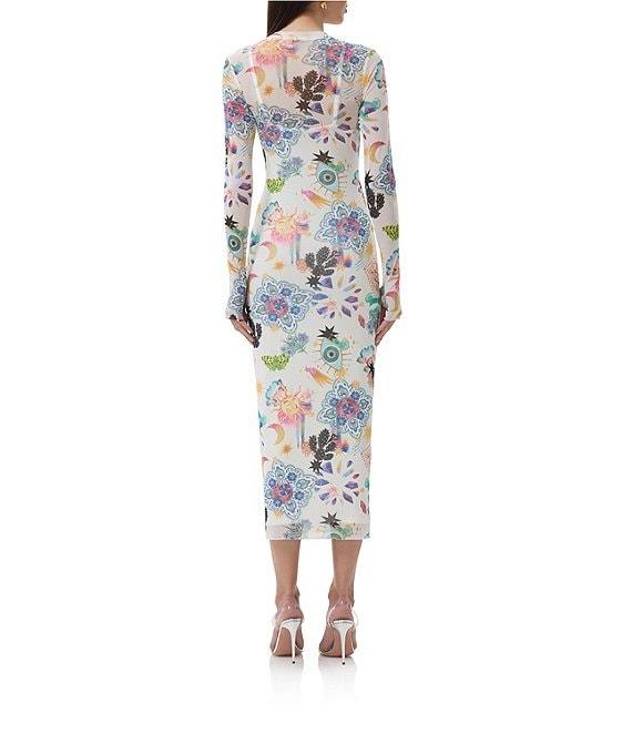 AFRM Ashland Floral Printed Mesh Crew Neck Long Sleeve Sheath Midi Dress Product Image