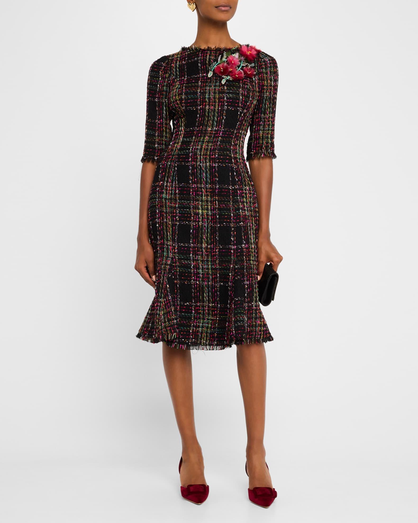 Beaded Floral Applique Tweed Dress Product Image