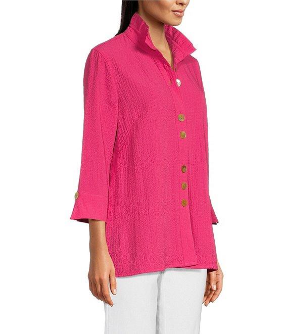 Ali Miles Wire Collar Straight Side Vent Hem 3/4 Sleeve Button Front Tunic Product Image