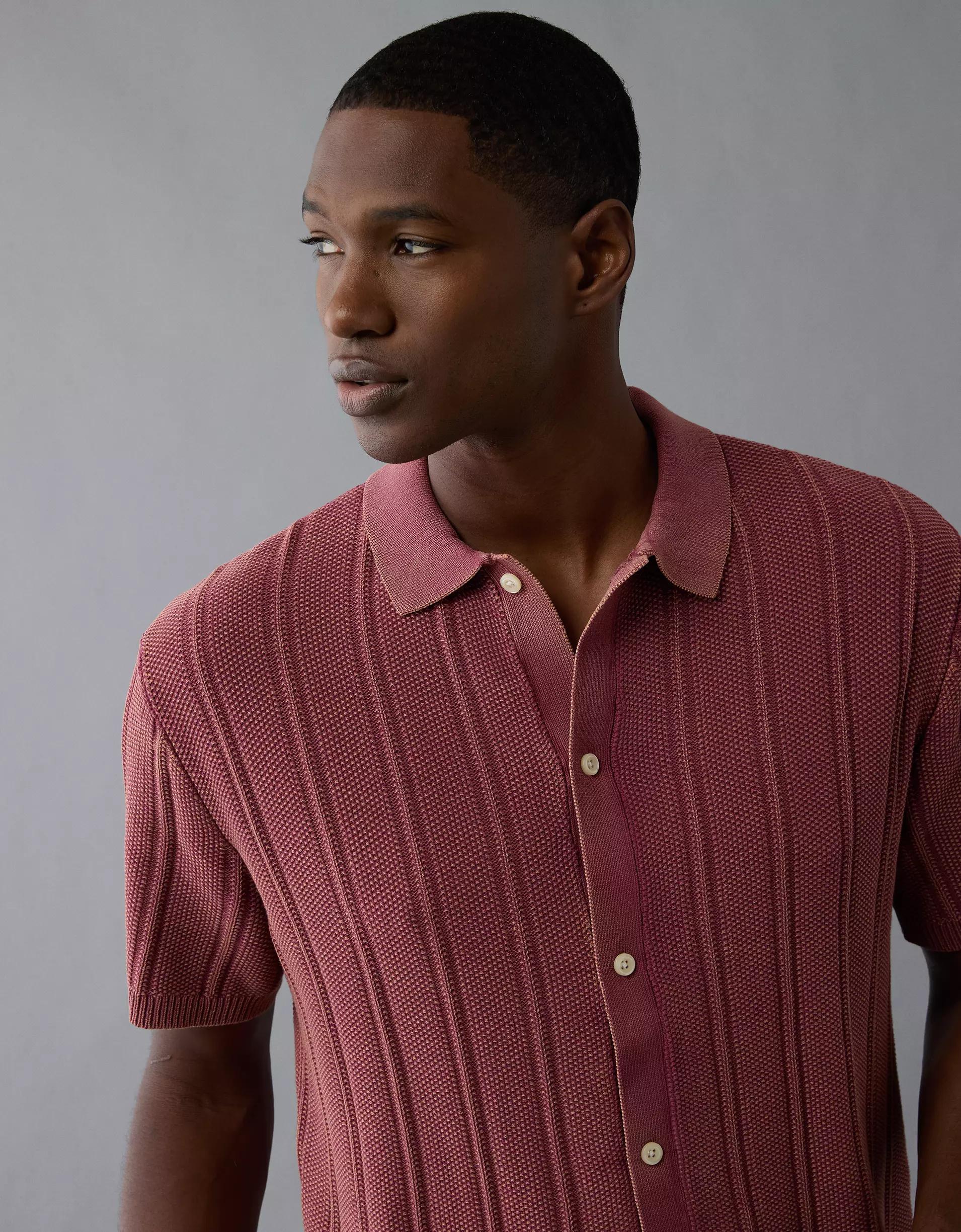 AE Weekend Washed Button-Up Sweater Polo Shirt Product Image