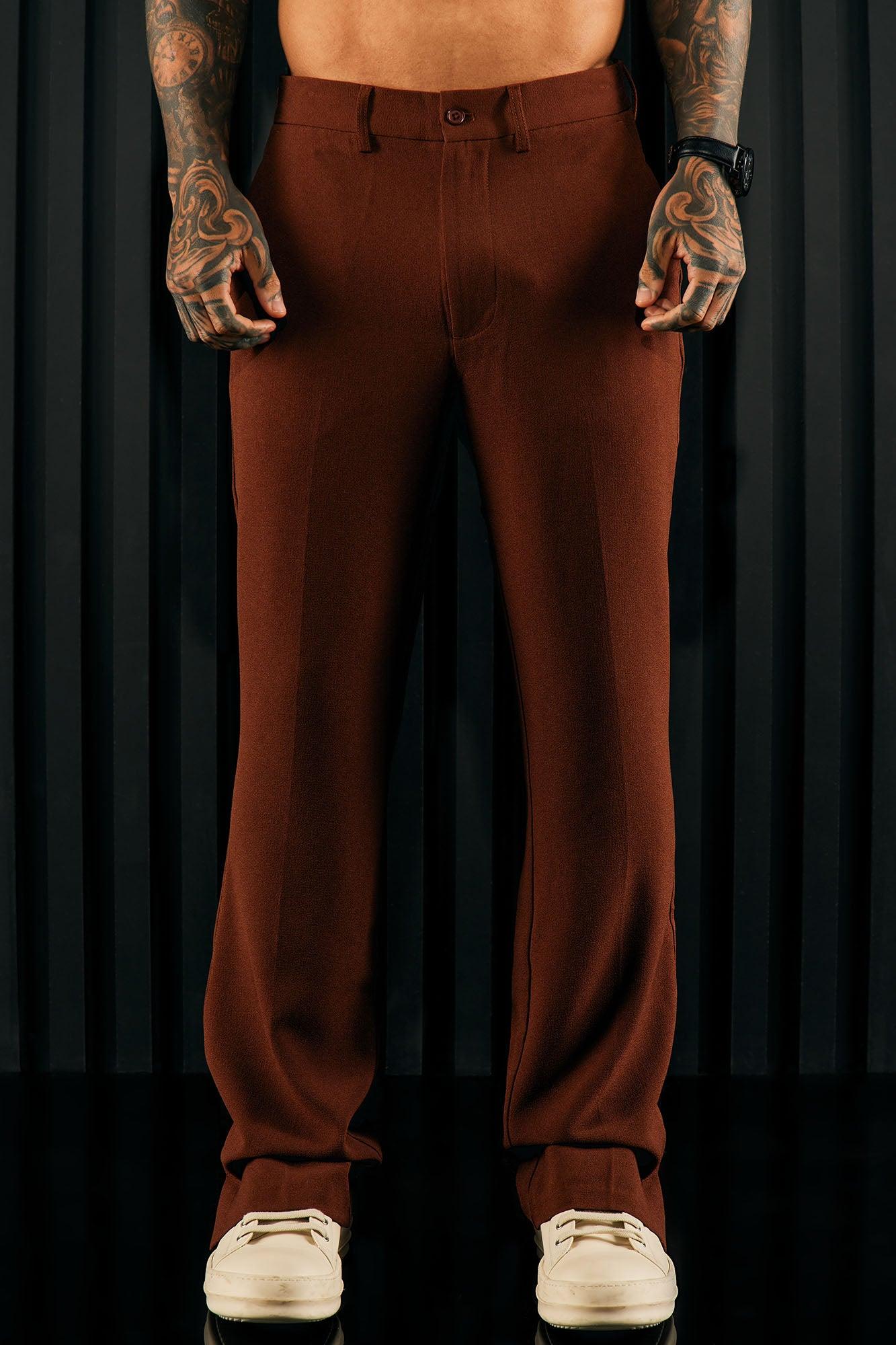 Golden Hour Slit Slim Flare Trousers - Brown Product Image