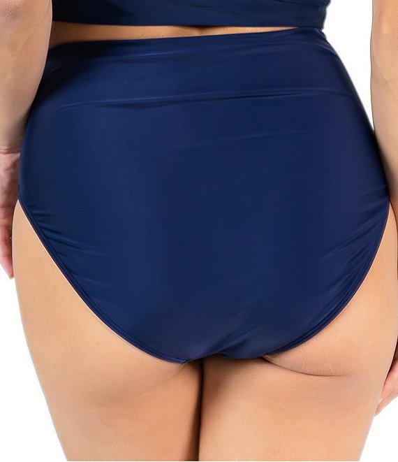 Janela Bay Solid Navy Shirring High Cut Seamless High Waist Swim Bottom Product Image