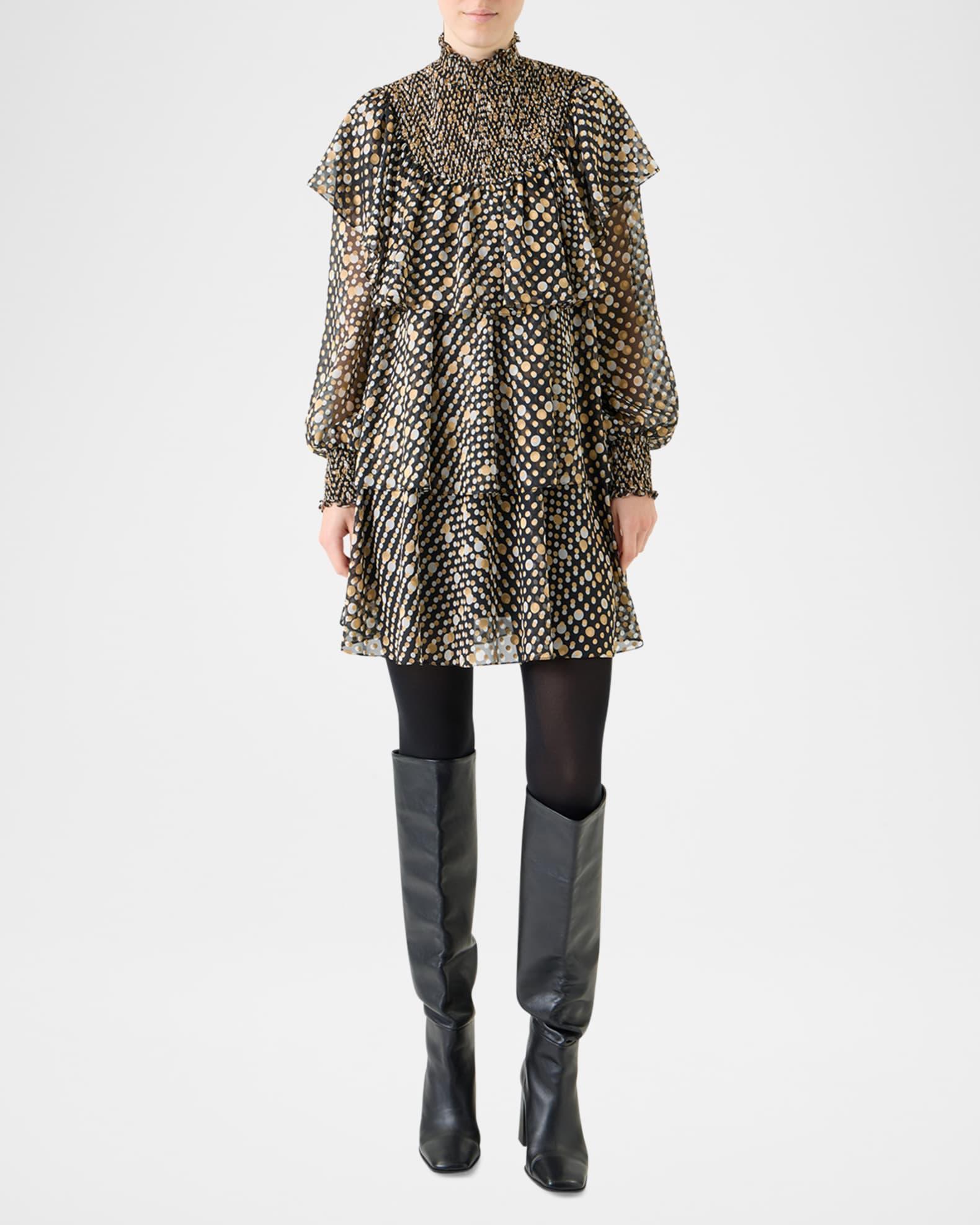 Polka Dot Devore Crepe De Chine Ruffle Mini Dress Product Image