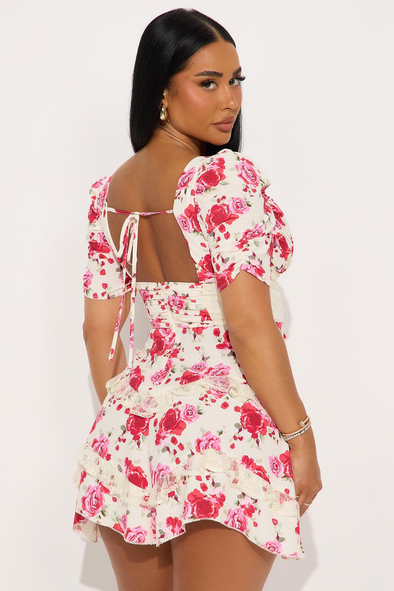 Tinsley Floral Mini Dress - White/Pink Product Image
