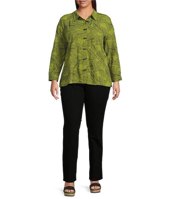 Ali Miles Plus Size Woven Allover Floral Embroidered Point Collar Long Sleeve Button Front Tunic Product Image