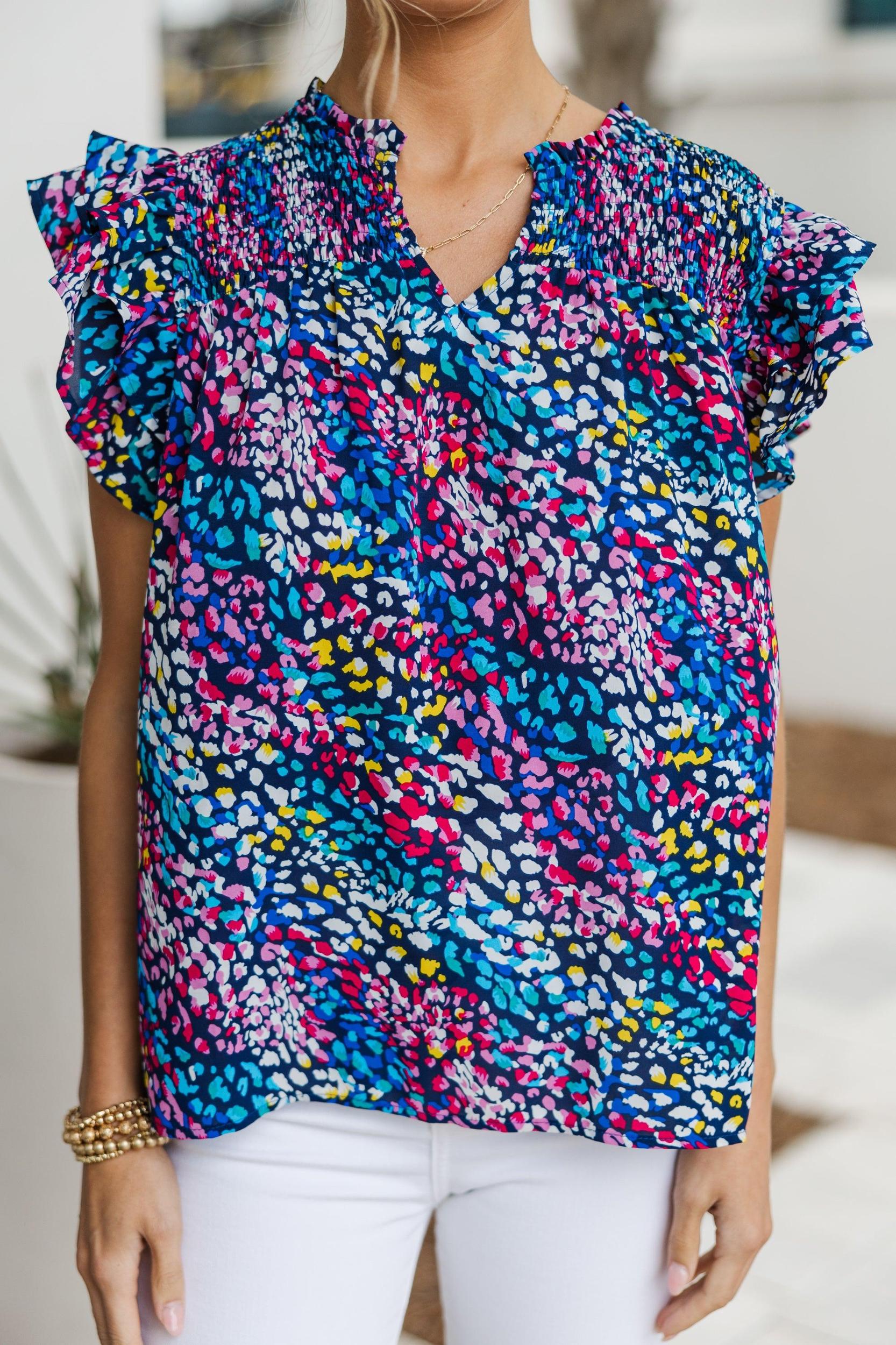 All For Love Navy Blue Abstract Blouse Female Product Image