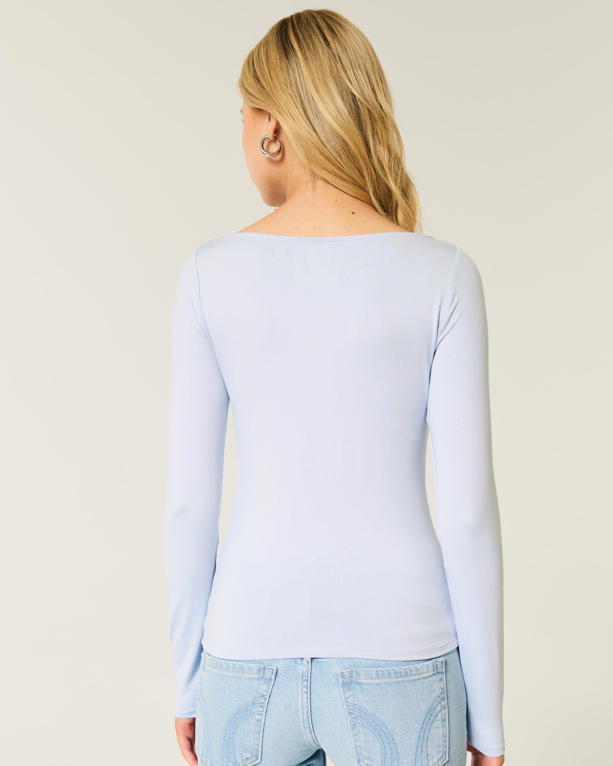 Long-Sleeve Seamless Fabric Slash-Neck Top Product Image