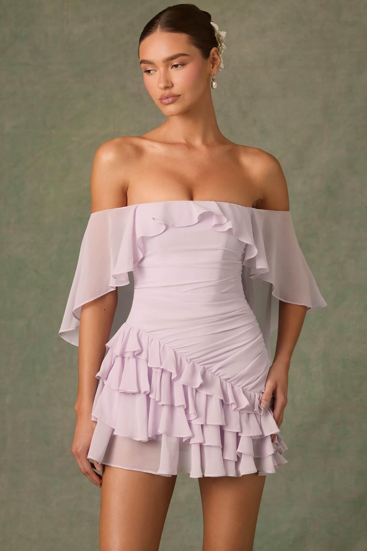 Off-Shoulder Ruffled Mini Dress in Lilac Product Image