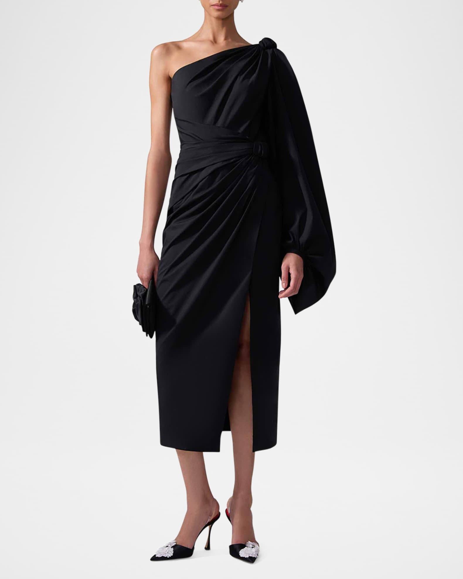One-Shoulder Balloon-Sleeve Midi Dress Product Image