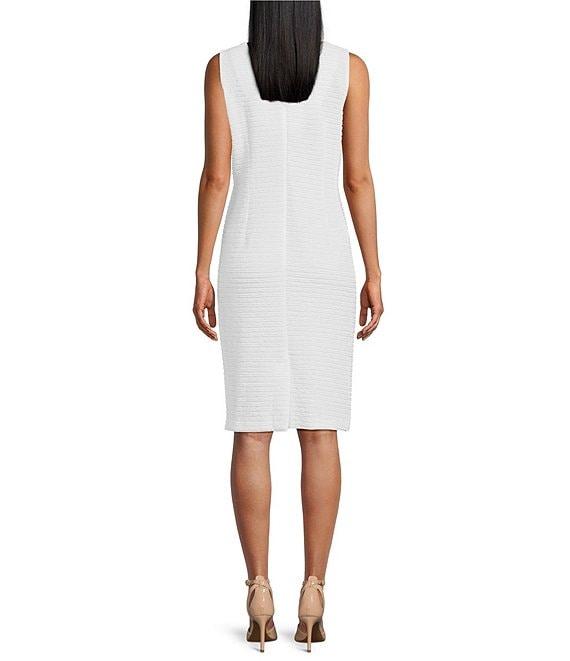 Le Bos Round Neck 3/4 Sleeve Embroidered Mesh Trim Textured 2-Piece Jacket Dress Product Image