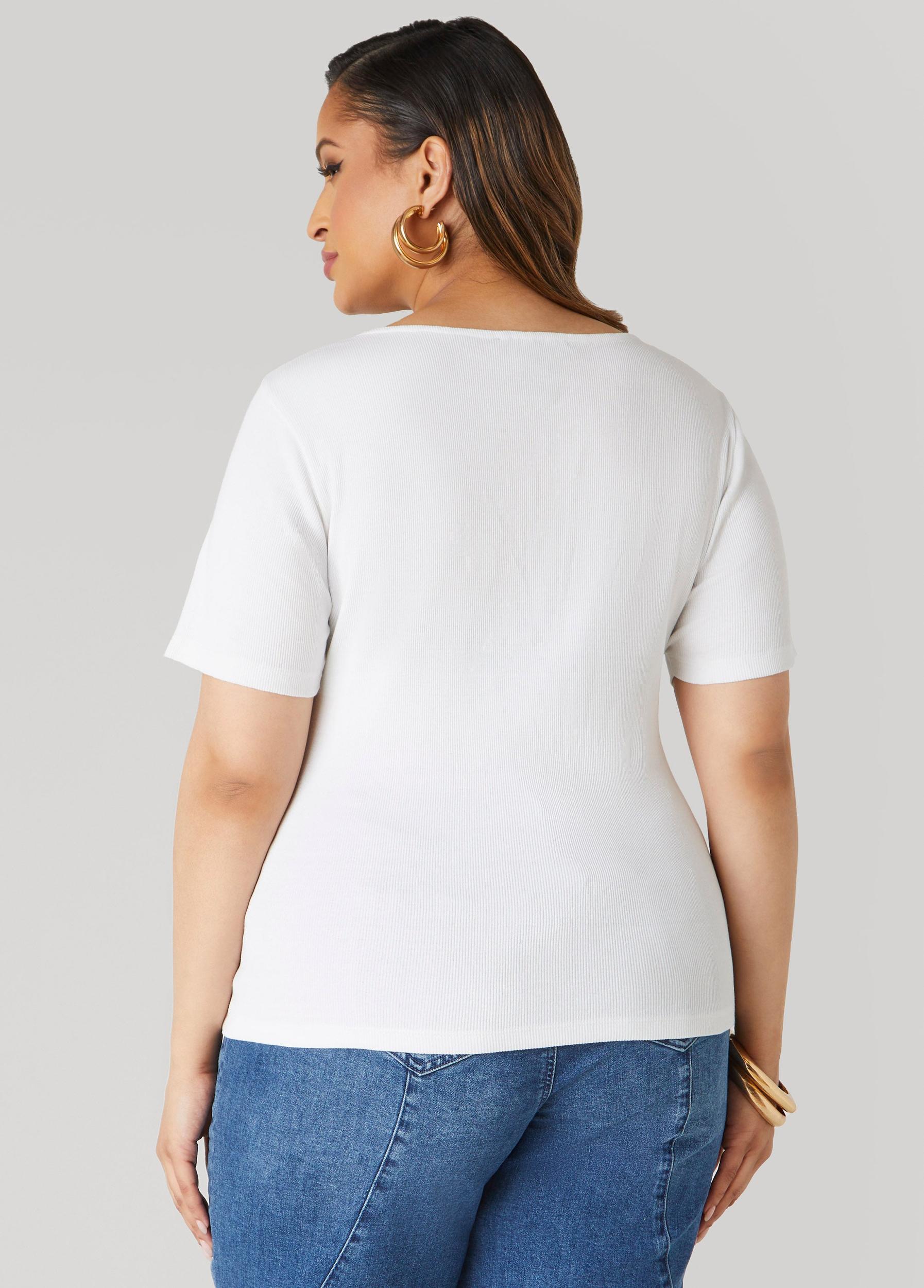 Plus Size Cutout Ribbed Tee Ashley Stewart Product Image