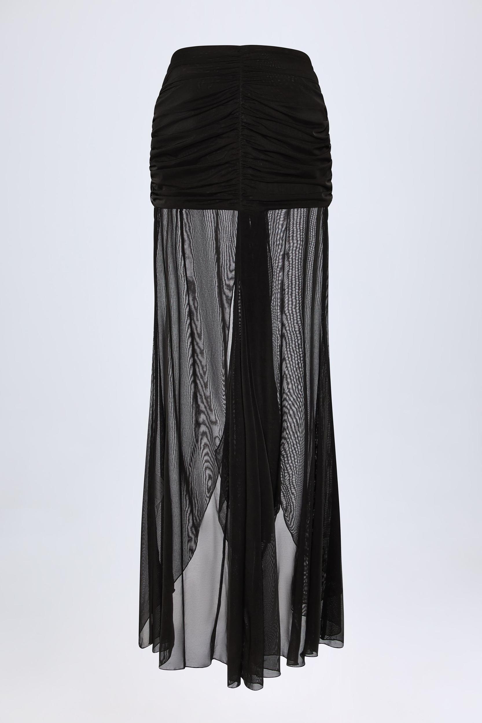 Ruched Hardware-Detail Fishtail Maxi Skirt in Black Product Image