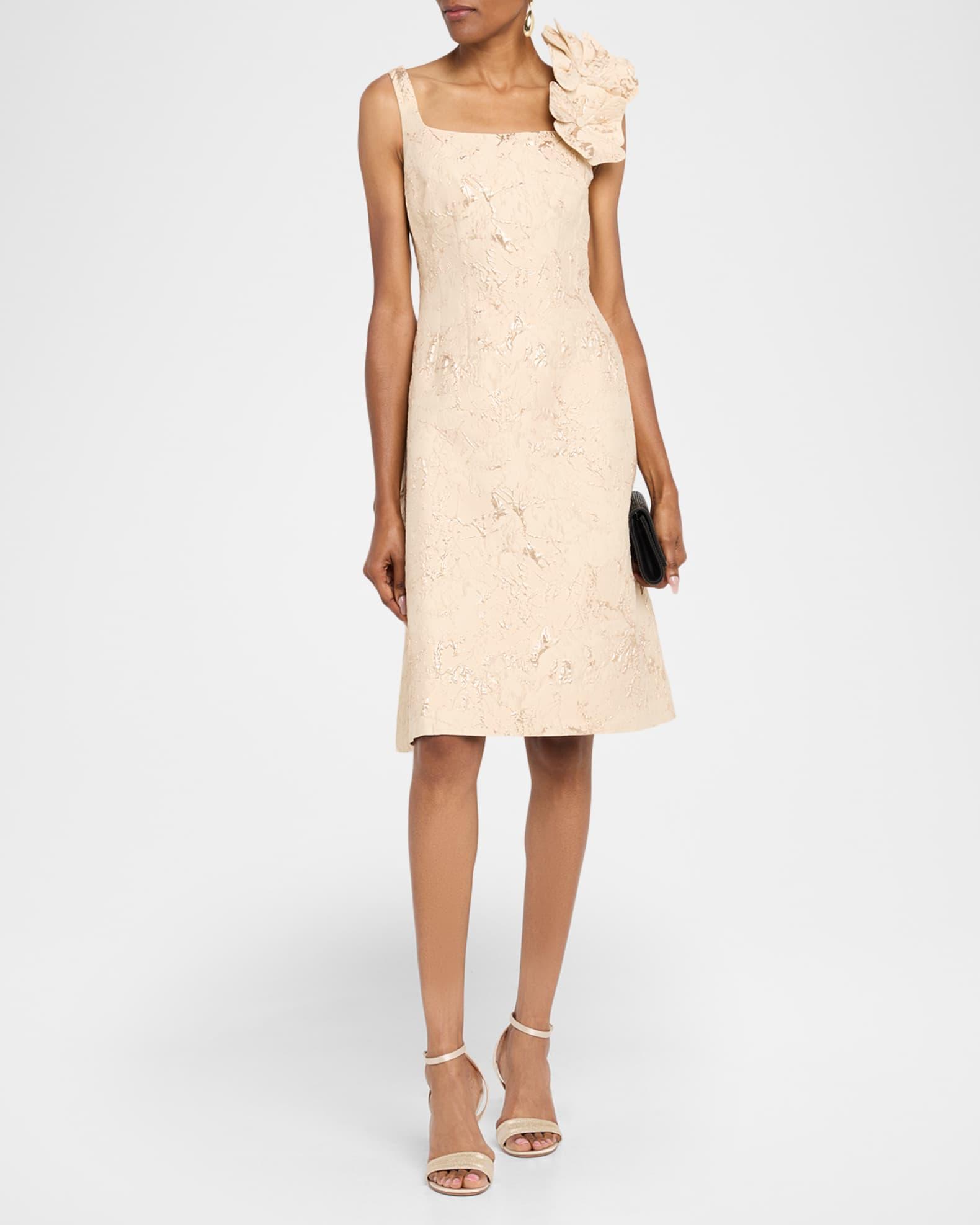 Floral Applique Metallic Jacquard Dress Product Image