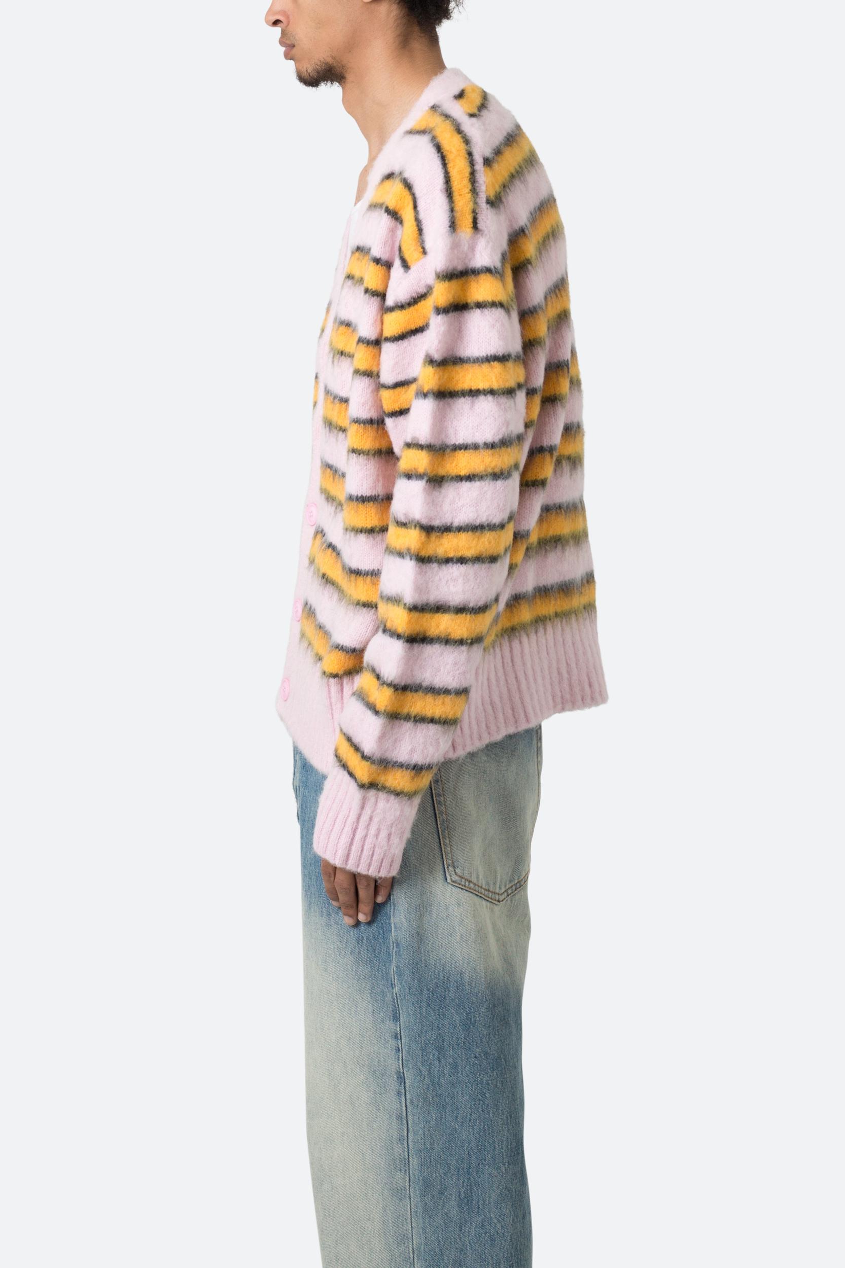 Striped Mohair Cardigan Sweater - Pink Product Image