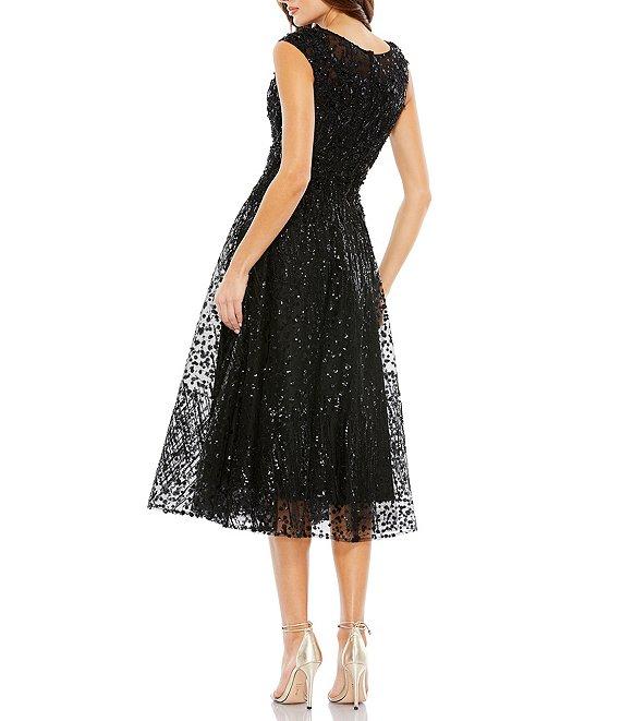 Mac Duggal Sleeveless Sequined Mesh Fit & Flare Midi Dress Product Image