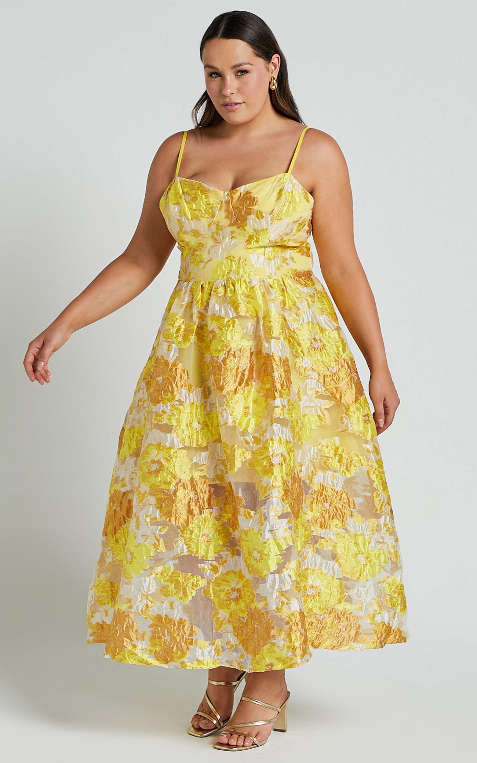 Brailey Midi Dress - Aline Corset Detail Dress in Yellow Product Image