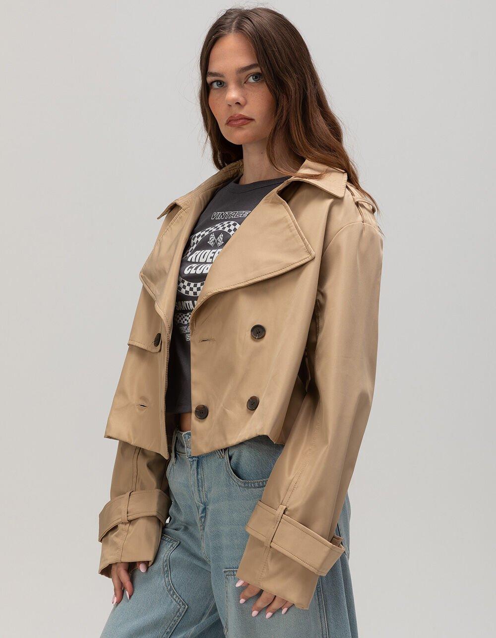 RSQ Womens Crop Trench Coat - TAN Product Image