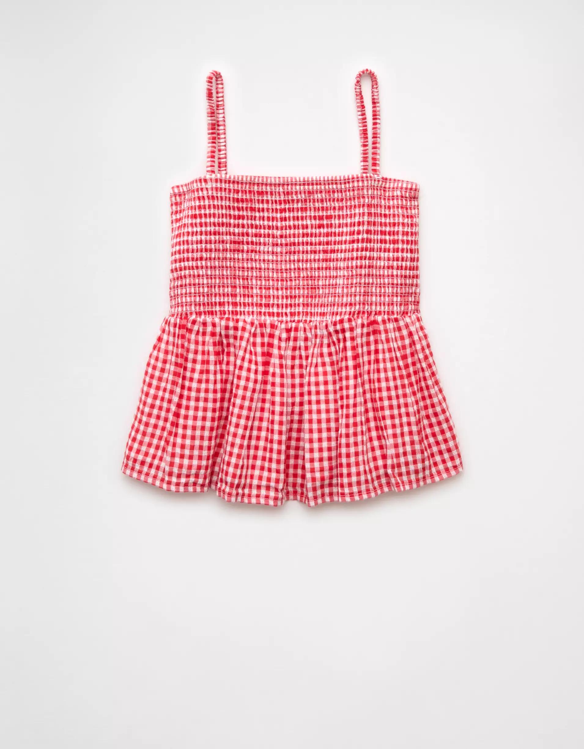 AE Smocked Gingham Babydoll Cami Product Image
