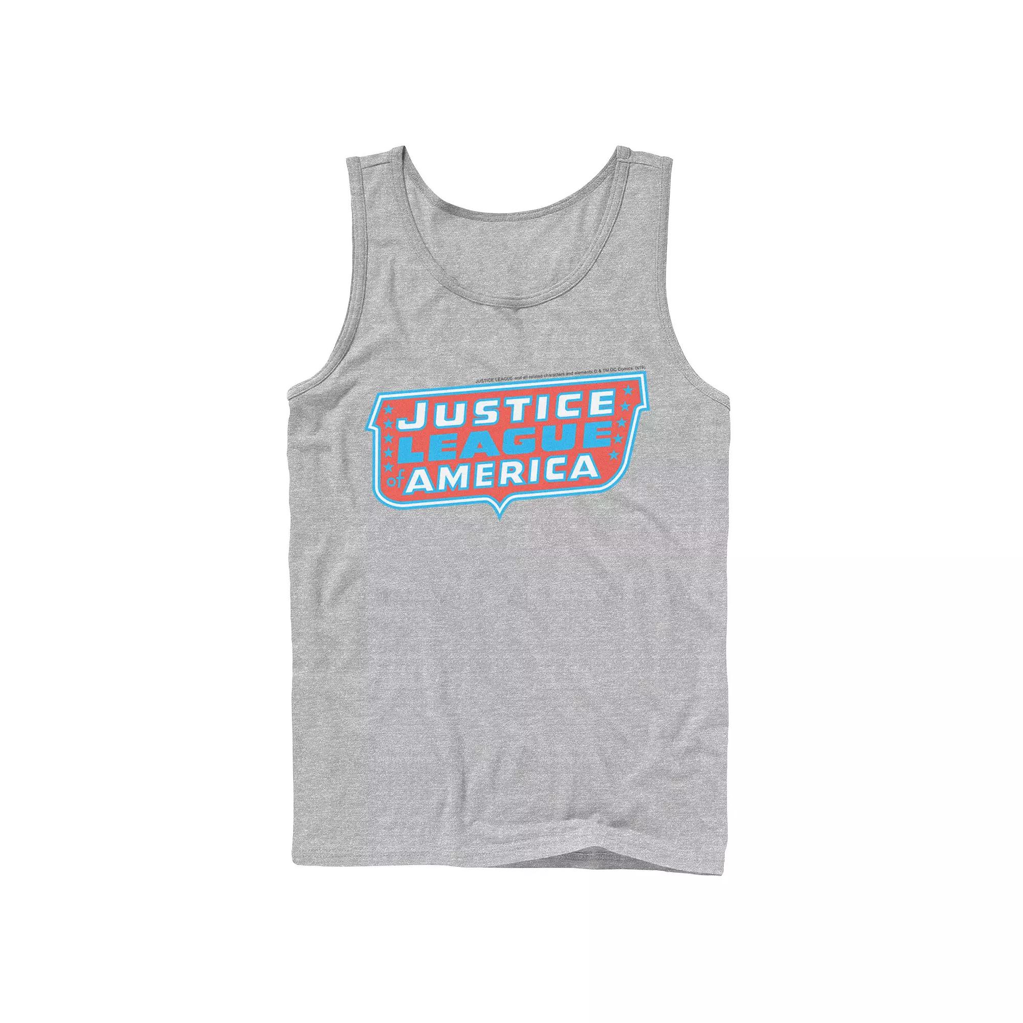 Men's DC Comics Justice League of America Text Poster Logo Tank Top,  Product Image