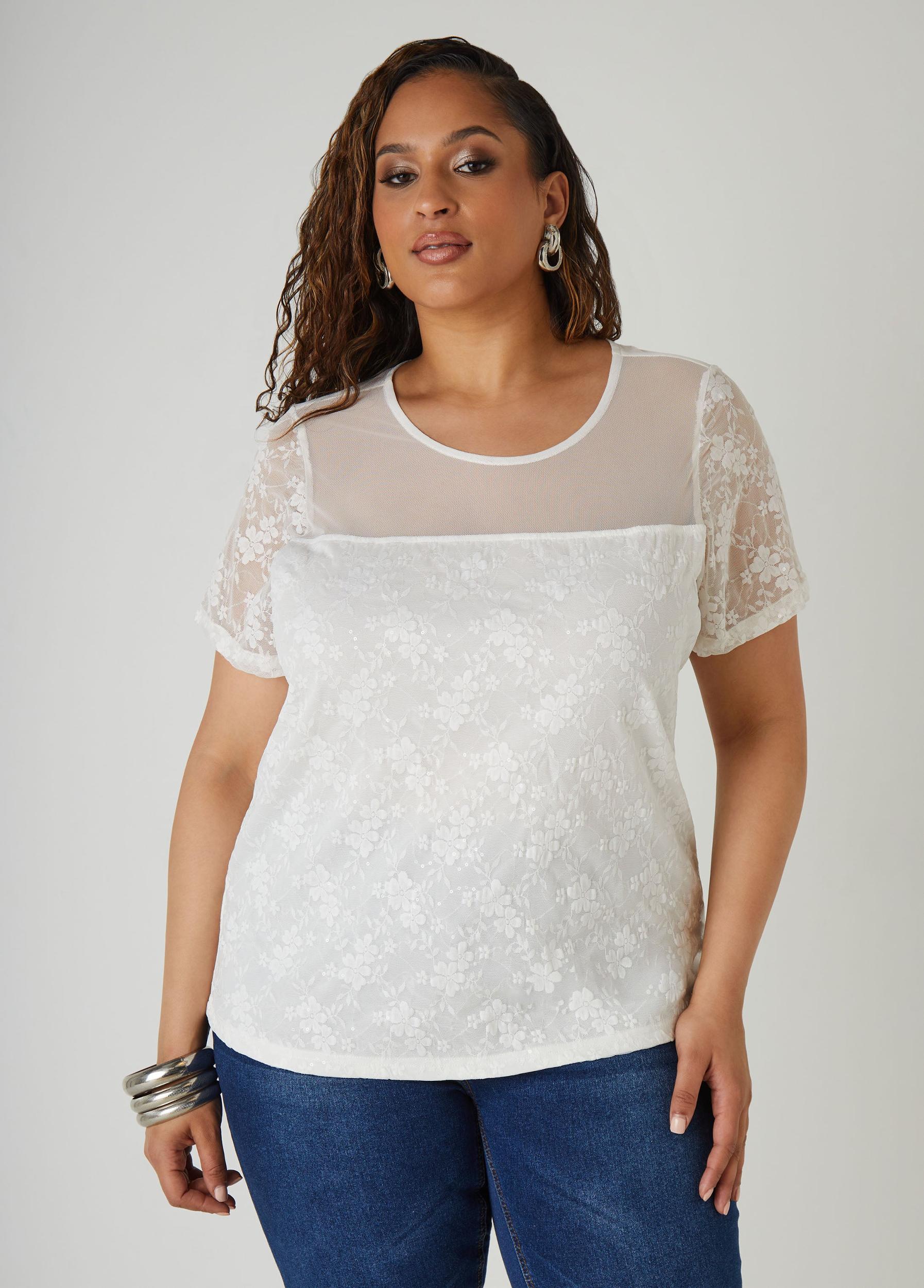 Sequined Floral Mesh Top Product Image