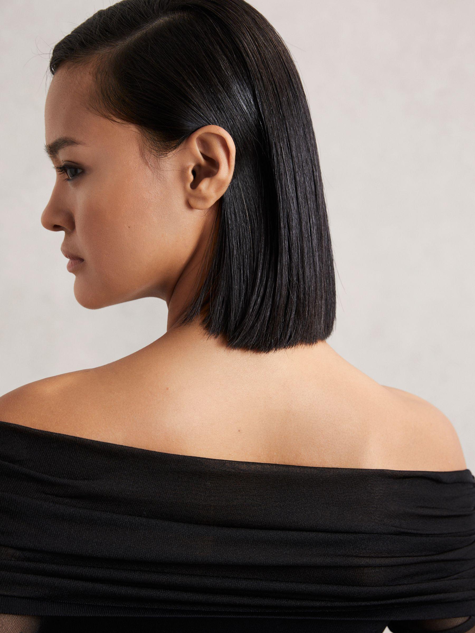 Sheer-Sleeve Knit Midi Dress in Black Product Image