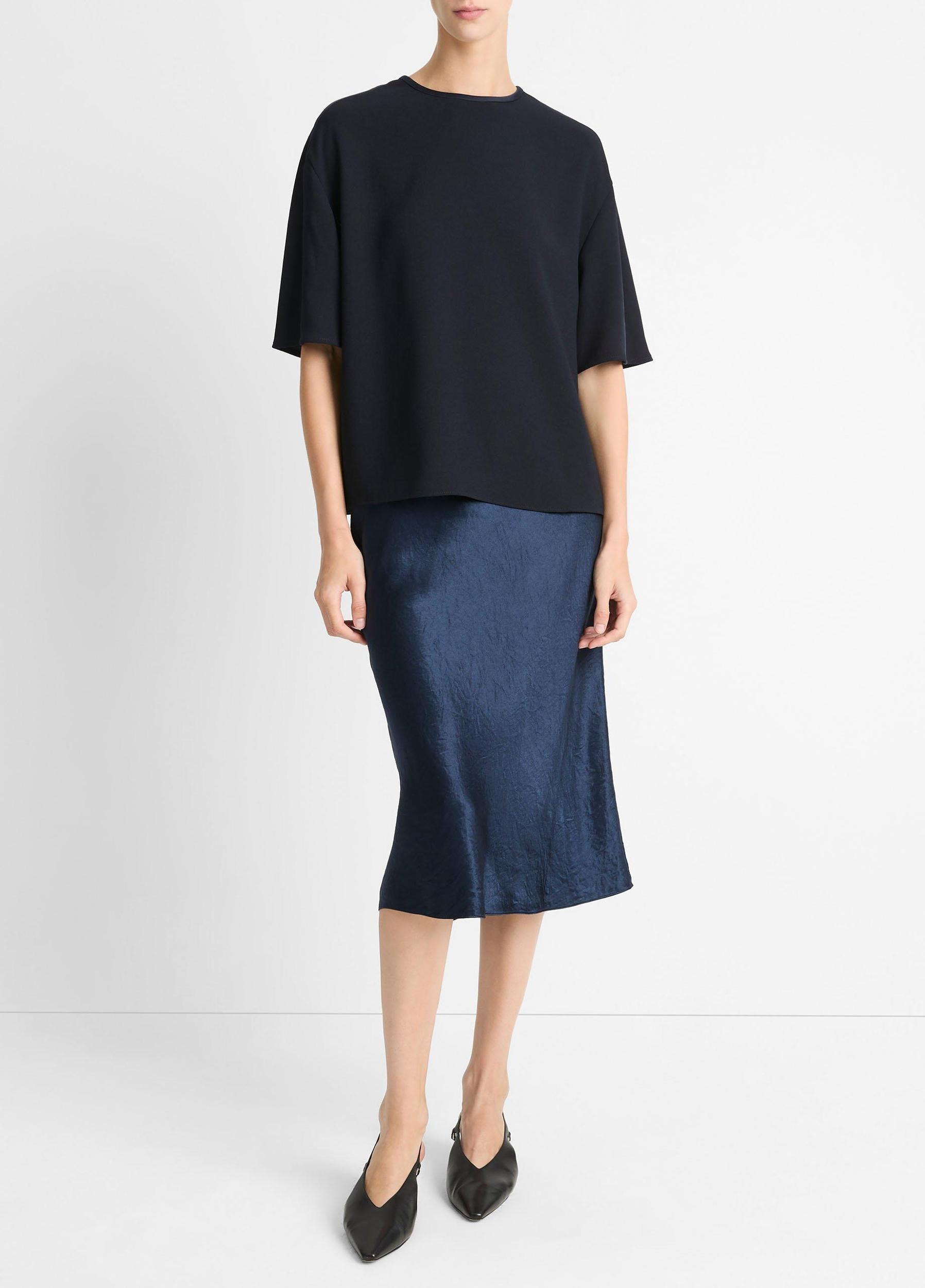 Satin-Trimmed Crepe T-Shirt Product Image