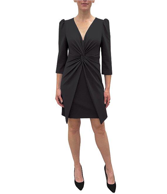 Julia Jordan Stretch V-Neck 3/4 Sleeve Knot Waist Sheath Dress Product Image
