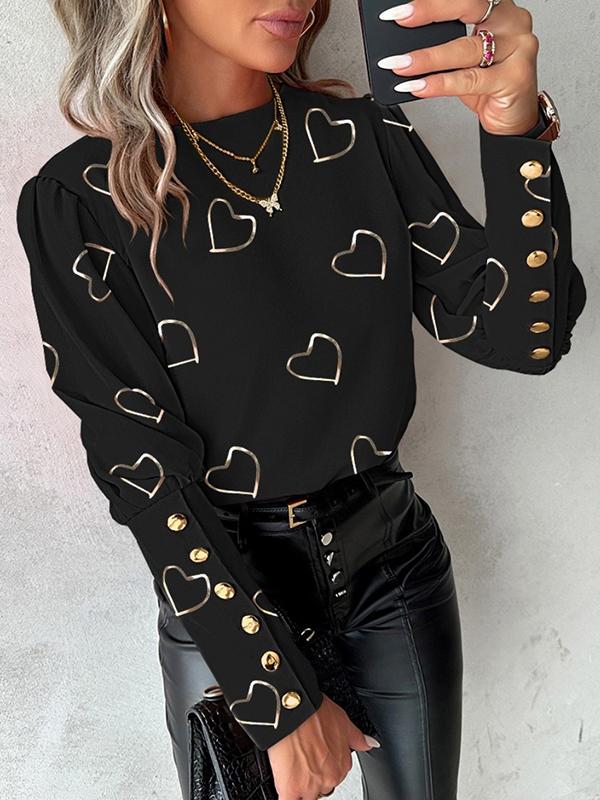 Loose Contrast Color Heart Print Blouses&Shirts Tops Product Image