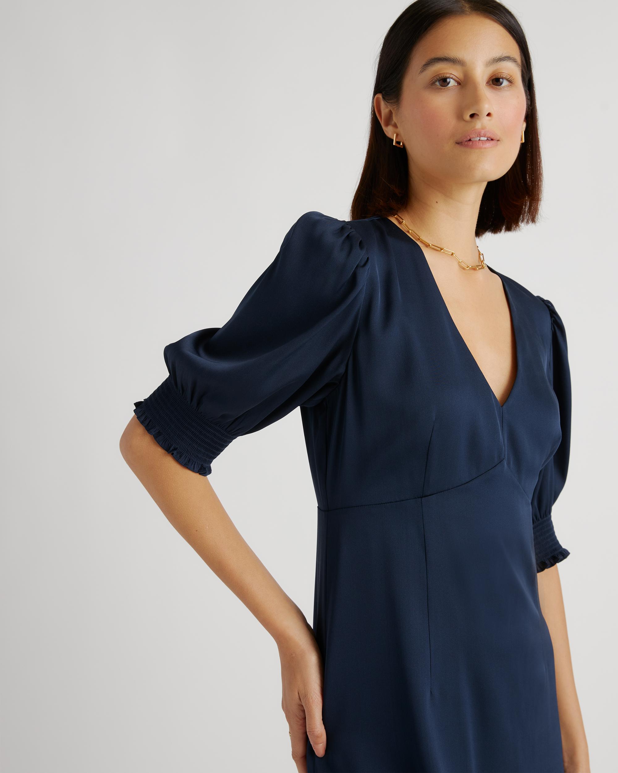 Quince | Women's Washable Stretch Silk Puff Sleeve Mini Dress Mulberry Silk Product Image