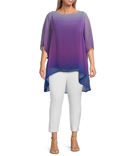 Slim Factor by Investments Plus Size Ombre Border Print Boat Neck 3/4 Sleeve Lined Tunic Product Image